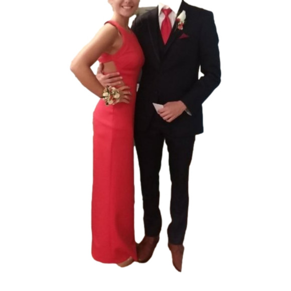 Betsy & Adam Red Strappy Back Scuba Dress w/Side Slit Size 2 EUC - Picture 1 of 6